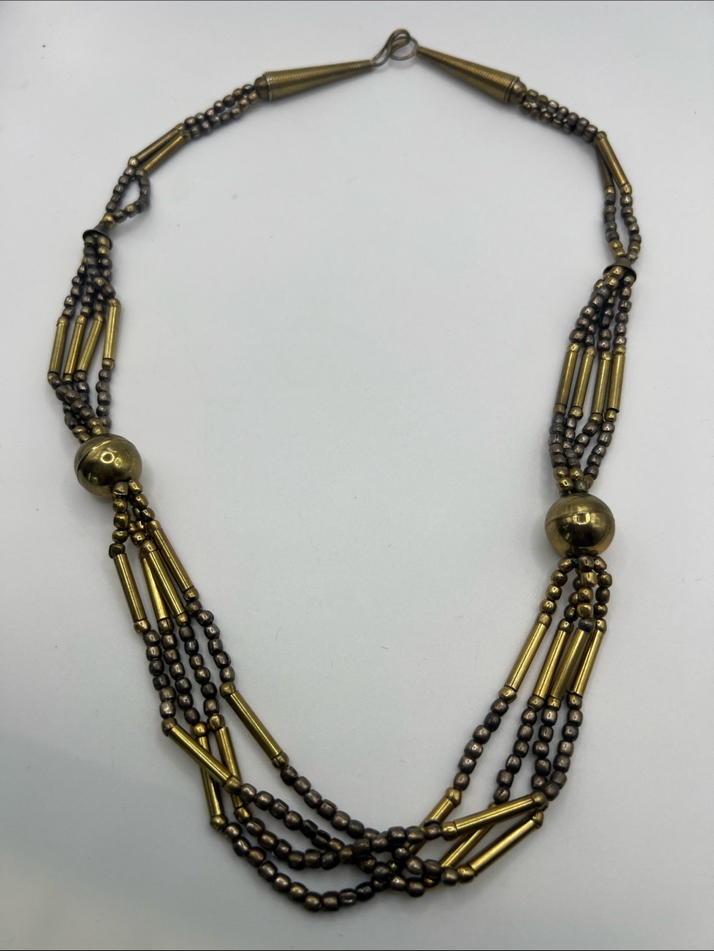 Vintage Gold Tone & Bronze Multi-Strand Beaded Statement Necklace